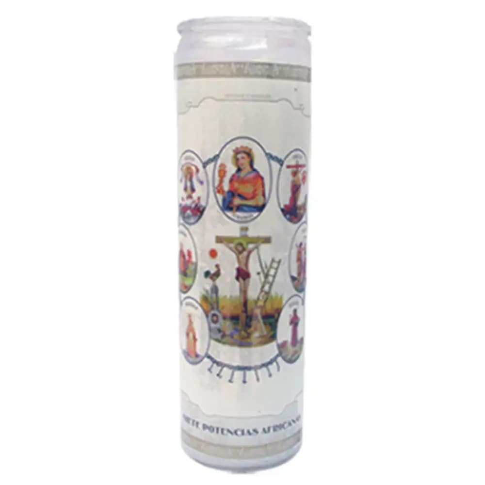 7 Potencias Africanas White Spiritual Candle – Tall Unscented Devotional Candle for Protection, Wisdom, and Healing Rituals (Pack of 12)