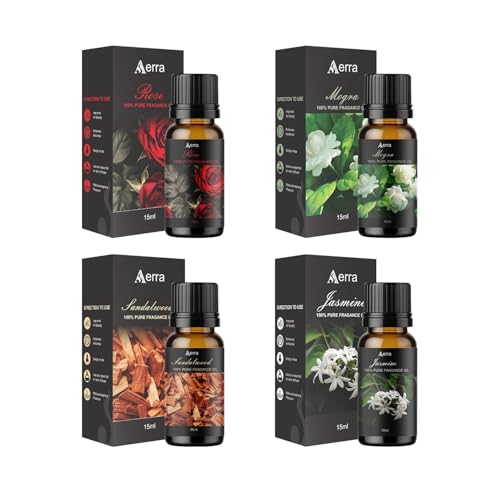 Image of Aerra Rose, Mogra, Sandalwood & Jasmine Fragrance Oil Combo, 4x15ml, Puja, Wedding, Diffuser, Candle Making, Festive Gift