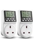 ORIDGET 24 Hour Digital Electric Timer Plug Socket UK with On-Off Repeat Cycle Timer, Daily Program and Countdown for Lights and Home Appliances, 13A / 240V (2 Products in One Packing Box)