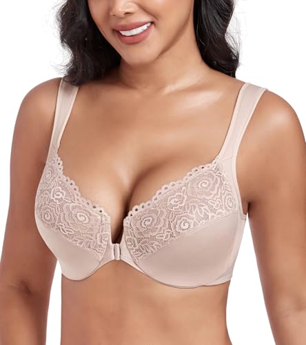 Image of DotVol Women's Plus Size Front Closure U-Back Underwire Wide Strap Everyday Bra