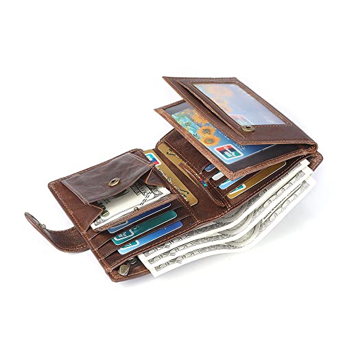 Leather Wallet For Men, Travel Large Capacity Rfid Blocking Wallet, Trifold Wallets Can Be Hold Many Credit Card（coffee）4