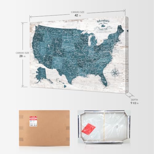 Image of IPIC Vintage Teal USA Maps for Wall, Map of the United States, 42x28 in