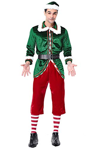 Traje de Mujer y Hombre de Halloween Disfraz de Navidad de duendecillo de muneco de Nieve de Papa Noel Elf,M