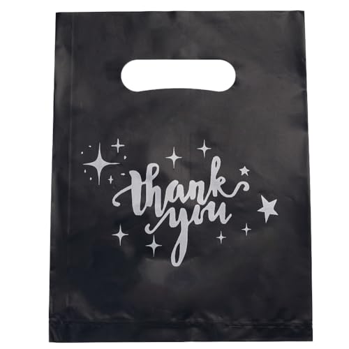 SOFPLATE 100 Piezas de Bolsas plásticas de Agradecimiento de Color Negro de 8 x 6 Pulgadas. Bolsas para obsequios con Asas. Ideal para Fiestas de acción de Gracias cumpleaños Tam