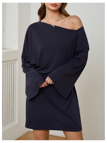 Image of SOLY HUX Women's Asymmetrical Mini Dress Off The Shoulder Long Sleeve Casual Bodycon Dresses