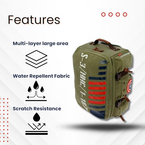 Vintage Army-Inspired Captain America 19-Inch Canvas Carry-On Cabin Bag– Olive Green Soft Cabin Luggage with Wheels, Telescopic Handle & Side Pockets– Lightweight Travel Gift2