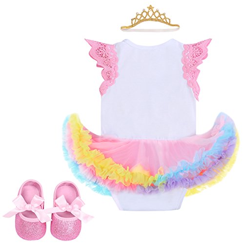 FYMNSI Tutù in tulle arcobaleno + fascia corona +