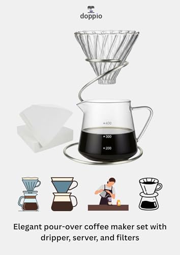 Image of DOPPIO Glass Pour Over Coffee Maker Set - Dripper, Server & Filter Papers