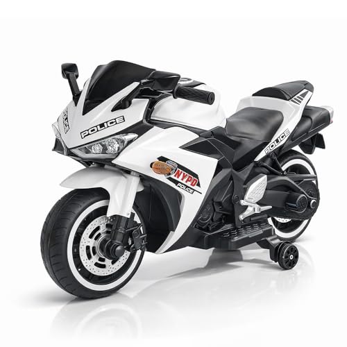 Image of Alstoy Ninja Ride-On Bike for Kids | 12V Rechargeable Battery Electric Toy Bike | Bluetooth Music | 35kg Capacity | Ages 3-8 Boys & Girls| BIS /ISI Approved | 6-Month Warranty | Large | Police White