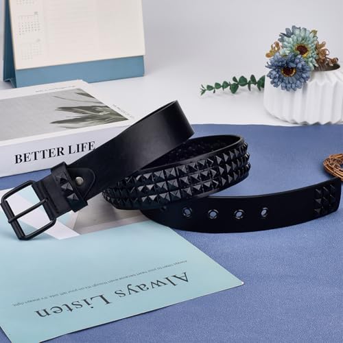 GORGECRAFT Black Rivet Belt PU Leather 44.4 x 2 Inch Gothic Punk Rock Bright Metal Alloy Pyramid Studs Studded Grommet Threads Belts for Clothing Jeans Pants Dresses Women Men Supplies3