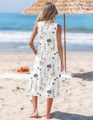 Image of Zeagoo Womens Summer Midi Dresses 2026 Casual Sleeveless Tank Sundresses A Line Crewneck Beach Vacation Dress with Pockets