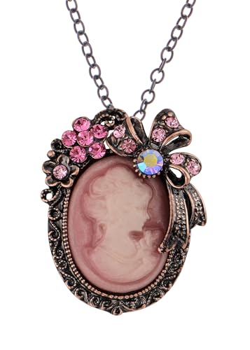 Image of Alilang Vintage Inspired Crystal Rhinestones Victorian Lady Cameo Pendant Necklace Maiden Flower Ribbon Bow Brooch Pin