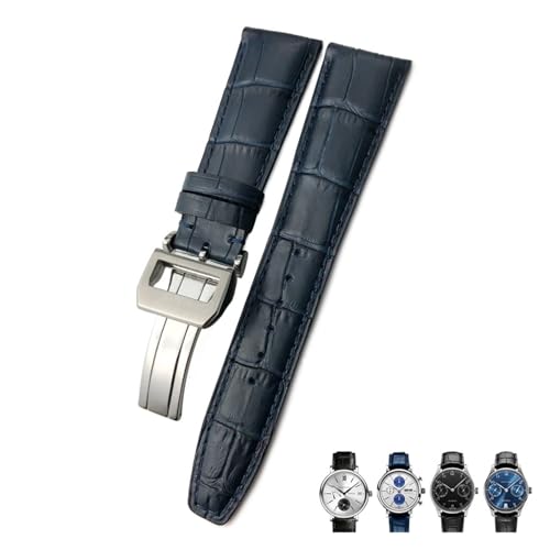 Bracelet de montre en cuir 20mm bleu carré grain alligator pour montre Pilote