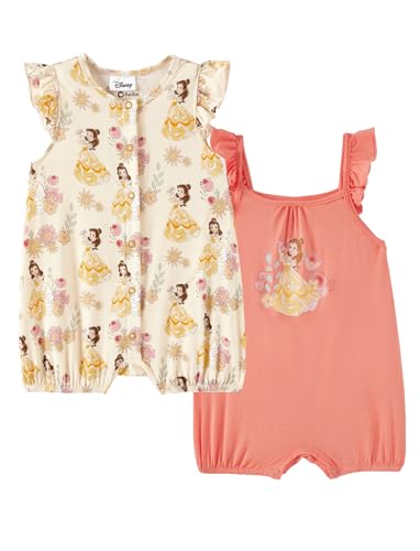 Image of Disney Baby Girls Viscose Made from Bamboo 2 Packs Breathable Bodysuit with Ruffle Sleeves Romper Newborn to Infant