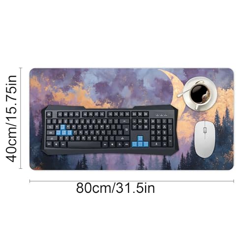 Image of Moon Tree Mountain Extended Gaming Mouse Pad, with Stitched Edges Large Mouse Pad Desk Protector, Rubber Base Mousepad Keyboard Mouses Mat for Work Game Office Home- 32 inch X 16 inch Inch