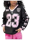 Floerns Girl's Kids Basketball Jersey T Shirt Long Sleeve V Neck Number Print Tee Shirts Pink 11Y
