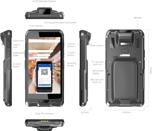 Vanquisher 6-inch Rugged Enterprise PDA Windows 10 IOT Handheld Data Terminal with 1D & 2D Barcode Scanner (Honeywell N3680), 4GB RAM +128GB, Wi-Fi & 4G LTE