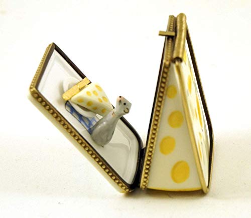 Authentic French Porcelain Hand Painted Cute Cheese Miniature Trinket Limoges Box #TOP3