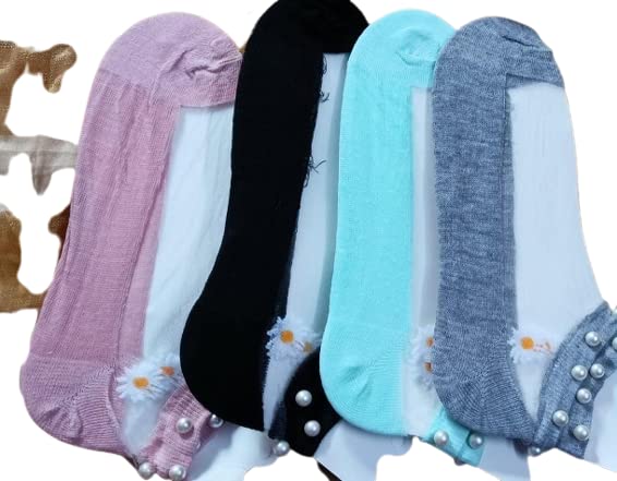 Women's Cotton Printed Colorful Ankle Length Socks | Breathable Durable Comfortable Regular Wear Moti/Net Socks for Girl's - Pair of 4 (Free Size)-image-44