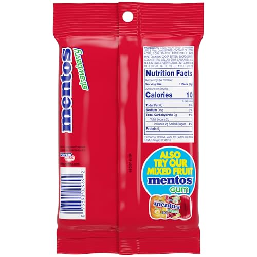 Mentos Strawberry Chewy Mint Candy Roll, Strawberry Mint Flavors, Valentine's Day Candy for Parties & Favors, 14 Pieces Per Roll, 6 Count Party Pack