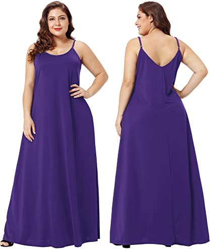 Image of Wolddress Womens Maxi Dress with Pockets 2026 Casual Strap Plus Size Loose Plain Long Office Summer Beach Travel Dresses S-5X