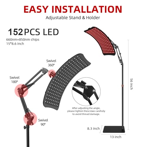 Image of Red Light Therapy Device - 660nm Red & 850nm Infrared LED Lamp for Face & Body, Versatile Design with Stand, Legs & Strap, Well-Made and Easy to Use (Black)