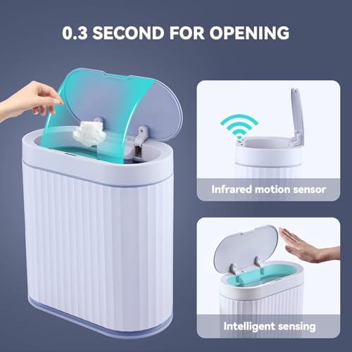 Image of jinligogo ELPHECO Touchless Bathroom Trash Can with Lid, 2.5 Gallon / 10 Liter Slim Motion Sensor Garbage Bin, Waterproof Automatic Small Trash Can for Bathroom, Bedroom, Kitchen, Office (White)