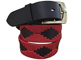 Detalle brillante y atractivo Carlos Diaz Cinturón de polo argentino de cuero Negro bordado para hombres y mujeres unisex (90 cm/ 32 Inches)
