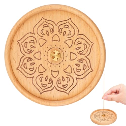 VRYNDH Portaincenso bastoncini,Set portatile per bruciatore di incenso in legno a forma di loto,realizzato a mano per decorazioni domestiche, meditazione e yoga