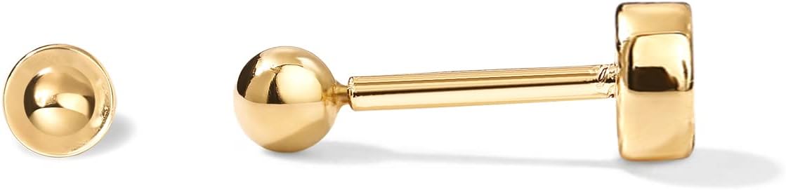 14K Gold Plated Solid 925 Sterling Silver Post Ball Stud Flat Back Earrings for Women | Cartilage Earring | Helix Piercing Jewelry | Small Stud Earrings for Women | Gold Ball Stud Earrings