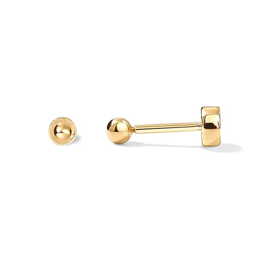 PAVOI 14K Yellow Gold Plated Solid 925 Sterling Silver Post Ball Stud Flat Back Earrings for Women | Cartilage Earring | Helix Piercing Jewelry | Micro Stud Earrings for Women | Gold Ball Stud Earrings