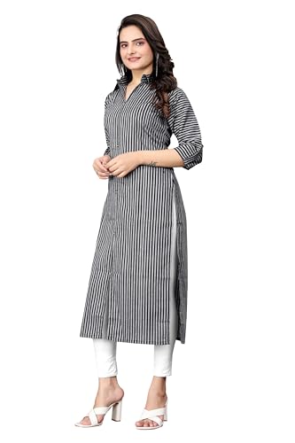 Image of Women Striped Cotton Straight Kurta (Pink)
