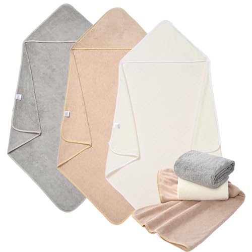 Image of Yaiseiko Hooded Baby Bath Towels for Newborn 3 Pack Baby Towels with Hood 32 x 32 Inch Unisex Coral Fleece Super Soft Absorbent Bath Towel Set Gift for Babies, Infant, Toddler, Newborn Essential