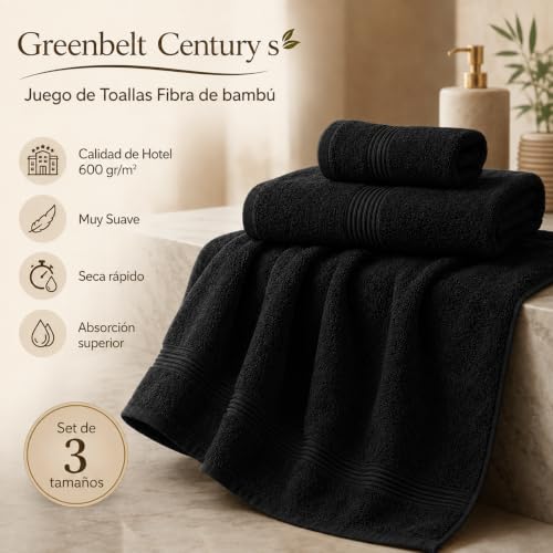 Miniatura 5 de Greenbelt Century Juego De Toallas Fibra De Bambú Calidad De Hotel 600 Gr M2,Muy Suave Y Seca Rápido Negro
