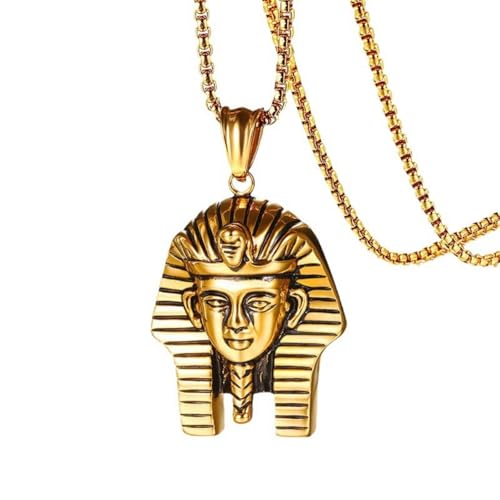 古代エジプトツタンカーメン仮面ペンダントネックレス、ステンレススチール 18K ゴールドメッキエジプトファラオアーティファクトレプリカ、考古学愛好家ギフト
