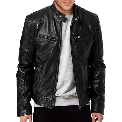Men Slim Fit Motorcyle Leather Jacket Zip-Up Windbreaker Leather Jackets Lightweight PU Vintage Biker Coat2