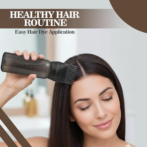 Image of GLUN Scalp Massager & Dye Comb Bottle Combo, White Anti-dandruff Soft Silicone Bristle & Purple 120ML Hair Dye Applicator Bottle with Hair Oil & Hair Colouring Bottle for Salon Use