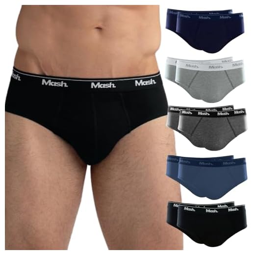 MASH Kit 10 Cuecas Slip Algodão Elástico Boxer Masculino Adulto, 2 Azul Jeans - 2 Azul Marinho - 2 Cinza Mescla Claro - 2 Cinza Mescla Grafite - 2 Preto, G