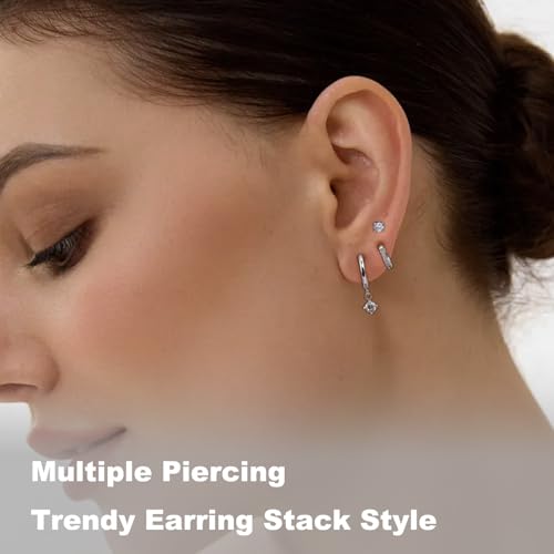 3 Pairs Stainless Steel Silver Hoop Earrings Set Hypoallergenic Stud Earrings Dangle Cartilage Huggie Hoop Earrings for Women Fashion Jewelry for Women Gift2