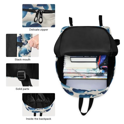Cute Whale Print Backpack Set with Lunch Bag, Large Capacity Travel Backpacks and Lunch Box Insulated for Commute Hiking Picnic3
