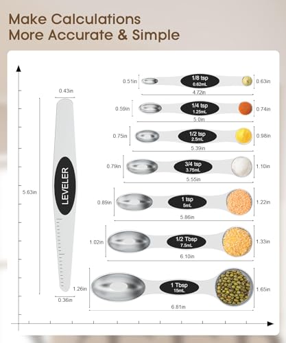 Image of MTROYALDIA 8 PCS 304 Stainless Steel Measuring Spoons Set, 8 Pieces Magnetic Measuring Spoons for Cooking Baking, Coffee Sugar Salt for Liquid Wet and Dry Ingredients (Black)