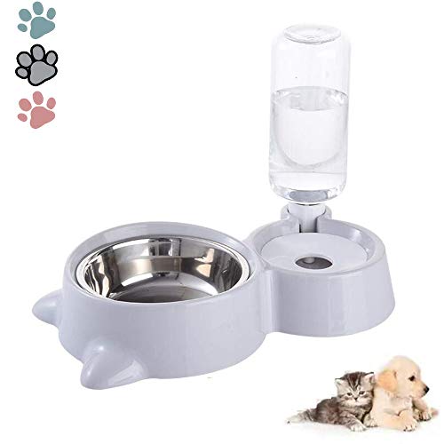 UniqueFit Dogs & Cats Double Water and Food Bowl Set,Pets Automatic Water Dispenser with Food Bowl,Double Pet Bowls Set for Small or Medium Size Dogs Cats (Gray)