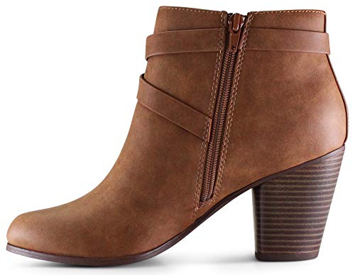 Marcorepublic Montreal Women's Almond Toe High Chunky Block Stacked Heels Ankle Booties Boots - (Tan Dispu) - 10 #TOP4