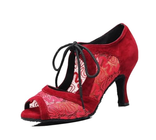 Chaussures Modern Jazz femme rouge en cuir d'exception avec talon de 7.5cm