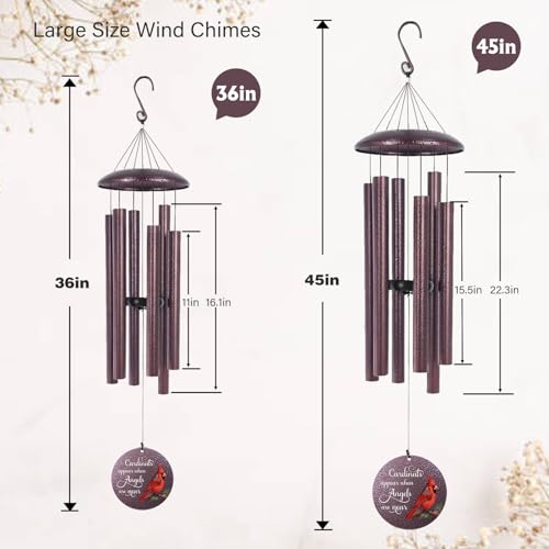 Image of ASTARIN 36 inch Large Deep Tone Personalized Name Sympathy Wind Chimes, Printing in Texas Cardinal Memorial Wind Chime for Loss of Mother Father Loved One, Bereavement Condolence Gifts Decor Outdoor