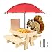 Karmnik dla wiewiórek, odporny na warunki atmosferyczne, stół piknikowy, drewniany stół z parasolem, stacja dokarmiania wiewiórek, wiewiórek, ogród, wiewiórka, uchwyt na kolbę kukurydzy, chipsmunk