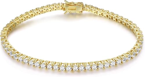 My Daily Styles 925 Sterling Silver Yellow Gold-Tone CZ Tennis Bracelet, 7