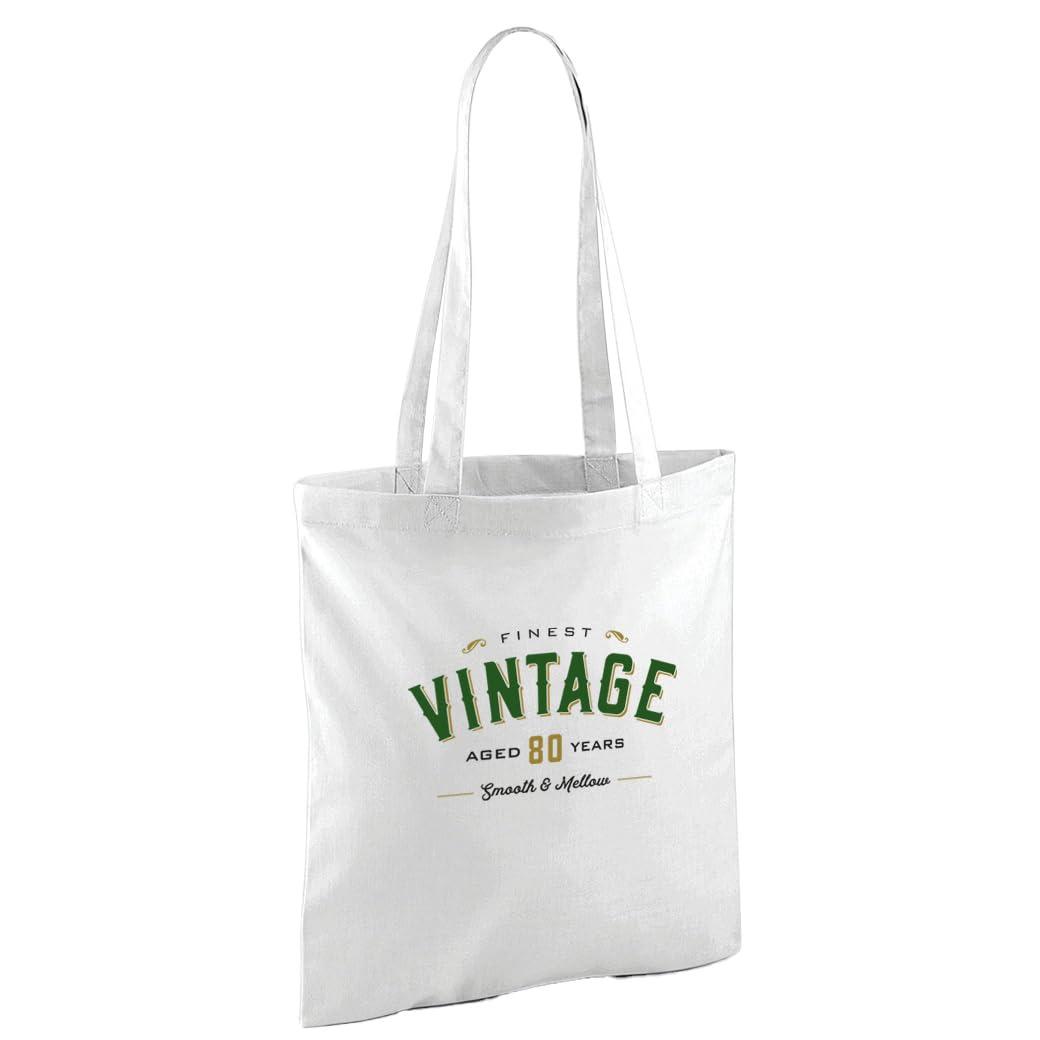 D Design Invent Print! 80th Gift Bag Birthday Present for Men Women Funny Tote Shopping Bag Happy 80th Keepsake Age 80 – Size 42cm x 38cm (White)