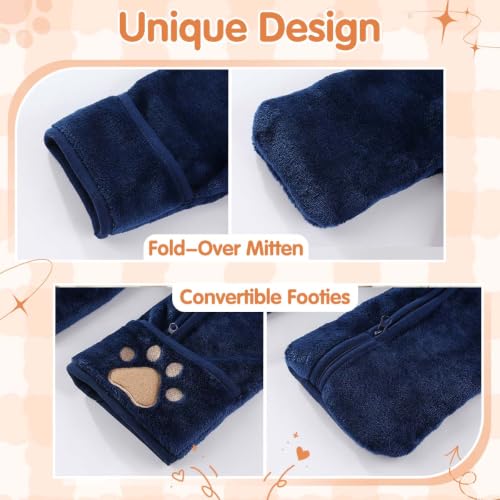 Image of Fairy Baby Newborn Baby Bear Outfit With Fold-Over Mittens Footies Thin Fleece Romper Hooded Jumpsuit Winter Coat Girls Boys