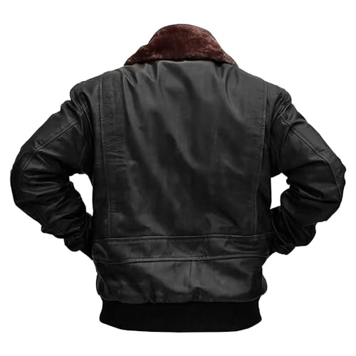 Image of Mens G-1 Fur Collar US Navy Flight Distressed Brown Aviator Genuine Leather Jacket